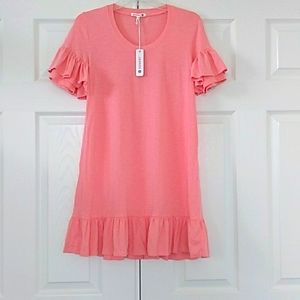Sundry Coral Pink Short Sleeve Slub Jersey Dress